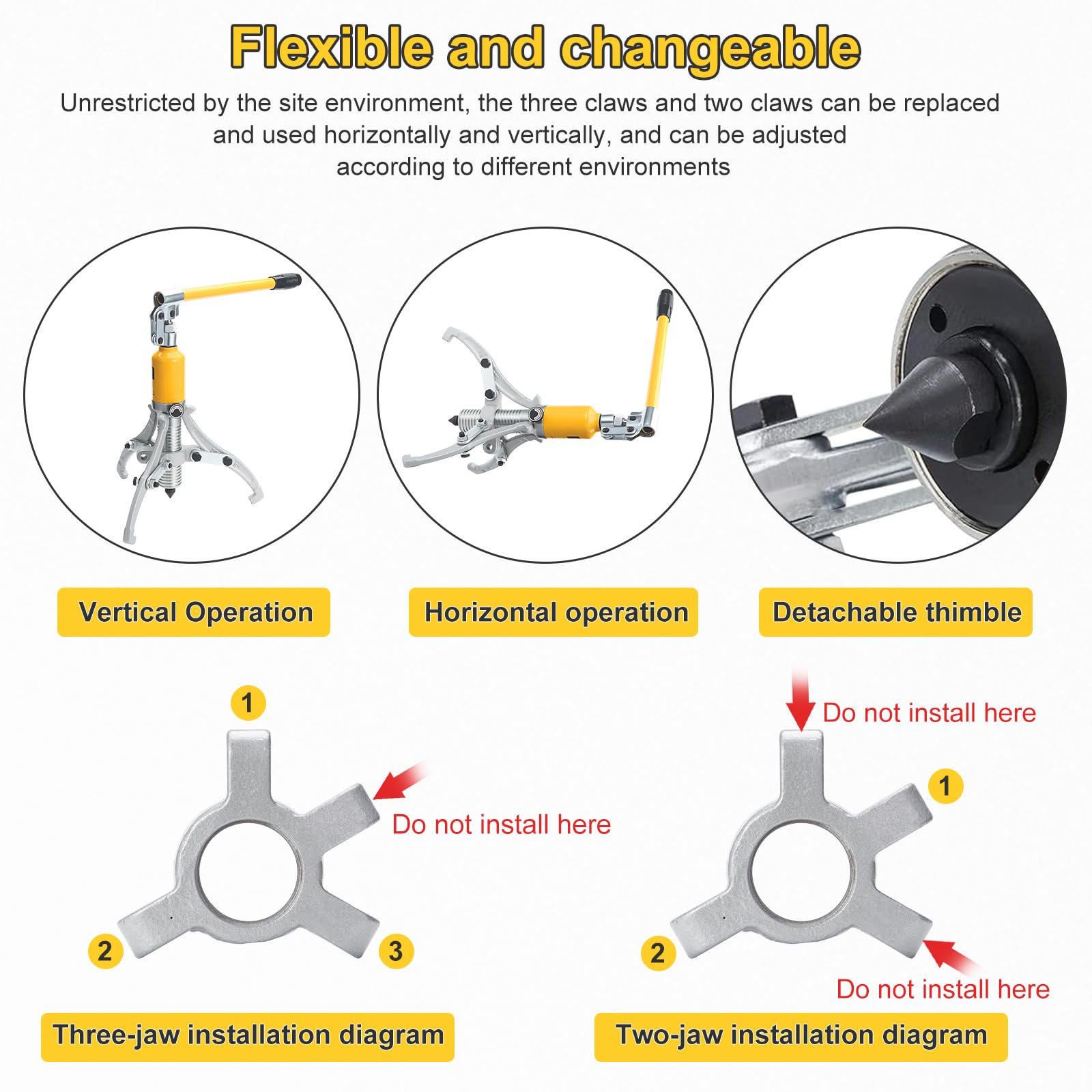 HSEAMALL 5T Hydraulic Puller, Wheel Hub Puller, 3 Jaw Hydraulic Puller, Inner Bearing Puller for Bearings, Wheel Bearing Puller, Wheel Bearing Puller, — view 5