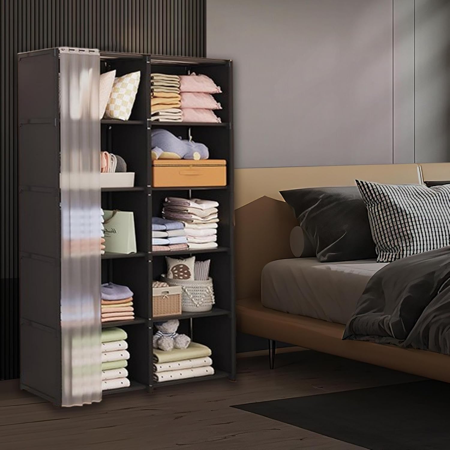 Portable Closet Wardrobe – Heavy Duty Garment Shelf Organizer | Clothes Rack with Non-Woven Fabric Cover for Bedroom, Closet Storage, Home Organization, Laundry, Hanging Garments, Seasonal Clothing