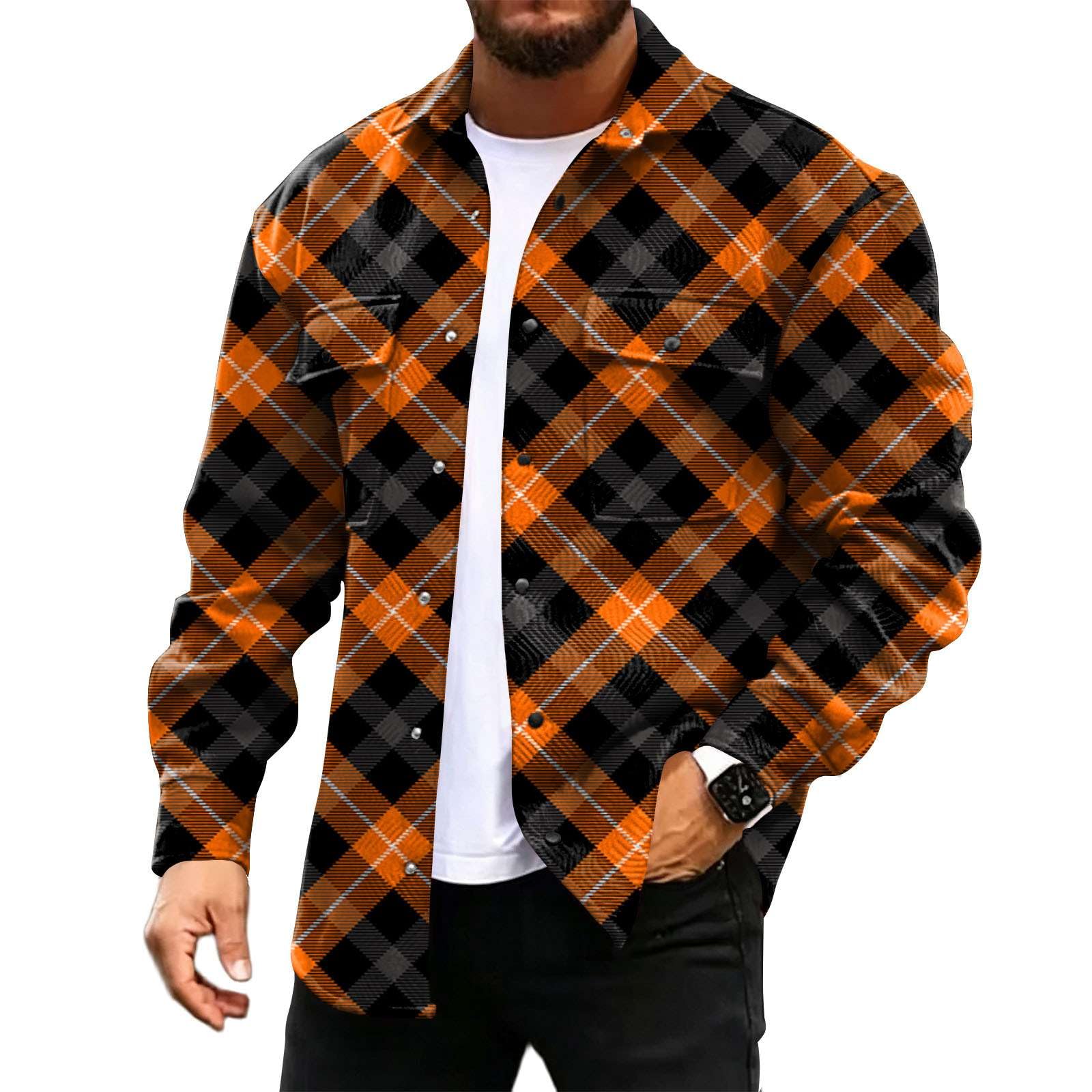 Generisch Hemd Herren Langarm Jacke Holzfällerhemd Baumwolle Casual