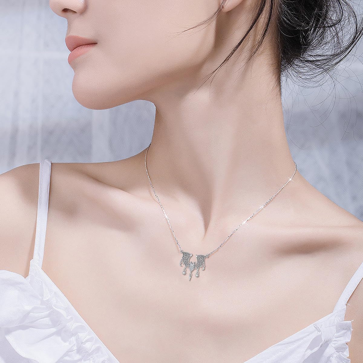 LWXIE Diamond Bat Necklace for Women 925 Sterling Silver Bat Necklaces with Lab Grown Diamond Jewelry Gifts