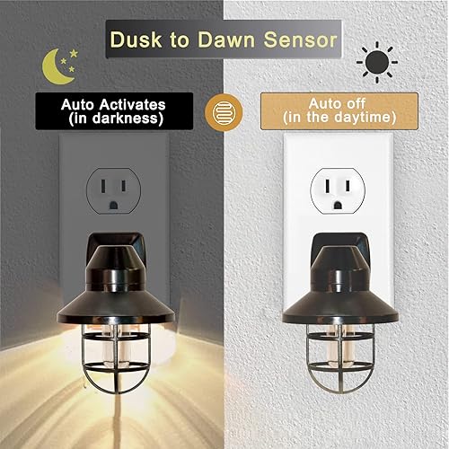 Miniatura 3 de Luces nocturnas enchufables a la pared luces nocturnas ETL paquete de 6 con atardecer a amanecer, luz nocturna rústica vintage de granja de 2700 K