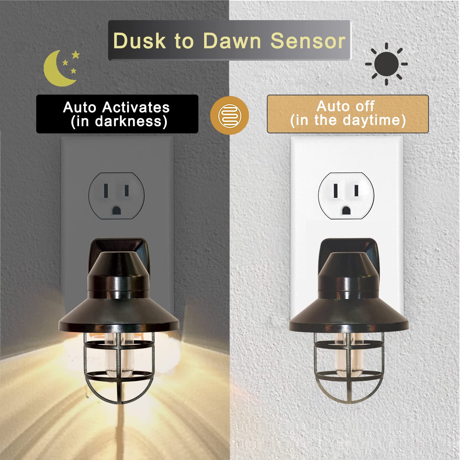 Nachtlichter zum Einstecken in die Wand: ETL-Nachtlichter, 6 Stück, mit Dämmerung bis Morgendämmerung, Vintage-Stil, rustikales Bauernhaus-Nachtlicht, 2700 K, für Küche, Flur, Schlafzimmer