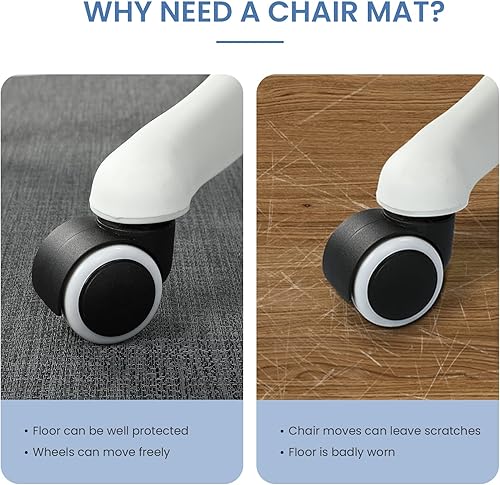 Miniatura 5 de Tapete para silla para suelo de madera dura, 36 x 48 pulgadas, tapete resistente para silla de oficina para sillas rodantes, antideslizante, tapete