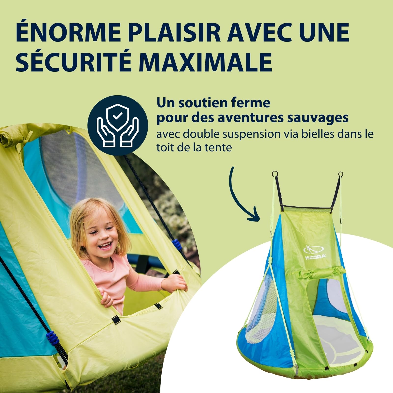 HUDORA Toile de Tente Cosy Castle - Housse de Tente pour balançoire nid HUDORA 90 & 110/120 en Bleu/Lemon - Tente de balançoire en Polyester pour l'intérieur & l'extérieur