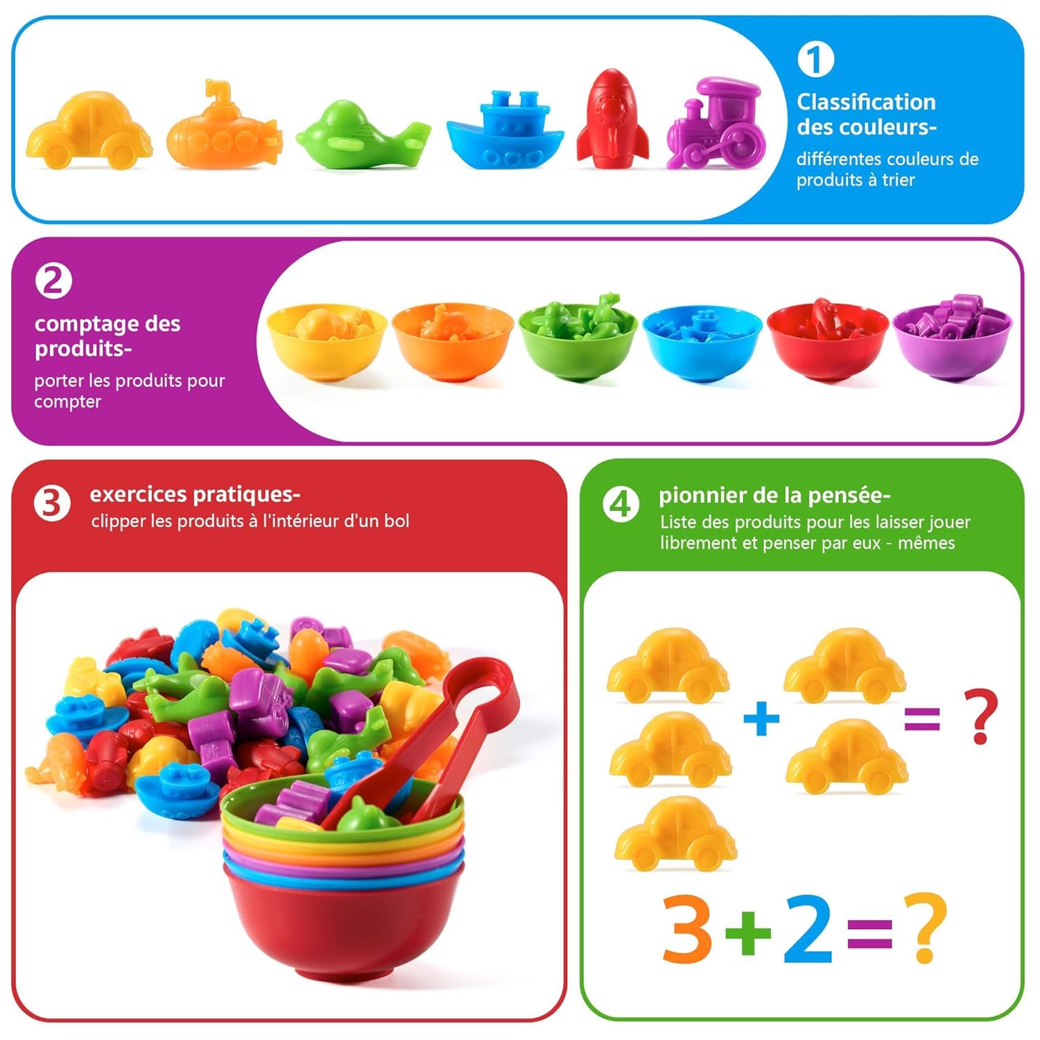 Jeu Éducatif Montessori 47 Pièces Comptage Tri Motricité 2-6 Ans sans BPA Apprentissage Formes
