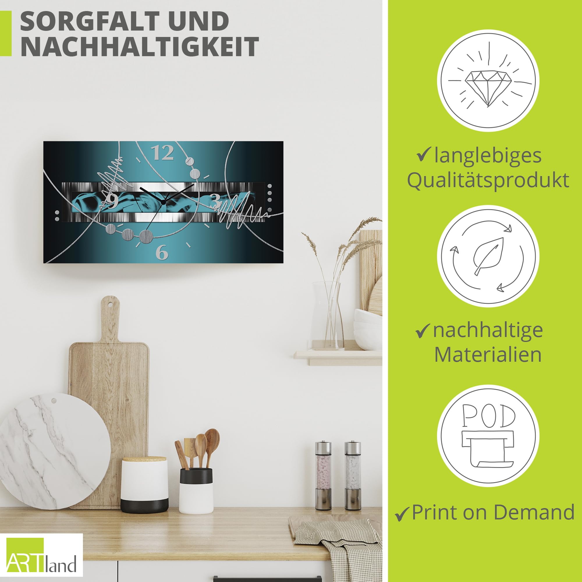 ARTLAND 60x30 cm Rechteckig Lautlos 3D Design Abstrakt Kunst Modern Ausgefallen S7LW