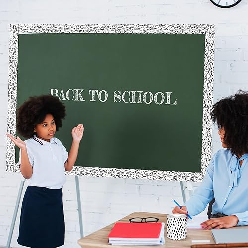 Vista 57 de Zonon 65 Feet Bulletin Board Borders Black and White Polka Dots Striped Grid Borders Decorative Straight Scalloped Wavy Rolled Trim Classroom Back