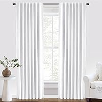 Vista 11 de INOVADAY Cortinas 100% opacas de 63 pulgadas de largo, juego de 2 paneles de lino con pestaña trasera, bolsillo para barra, cortinas opacas