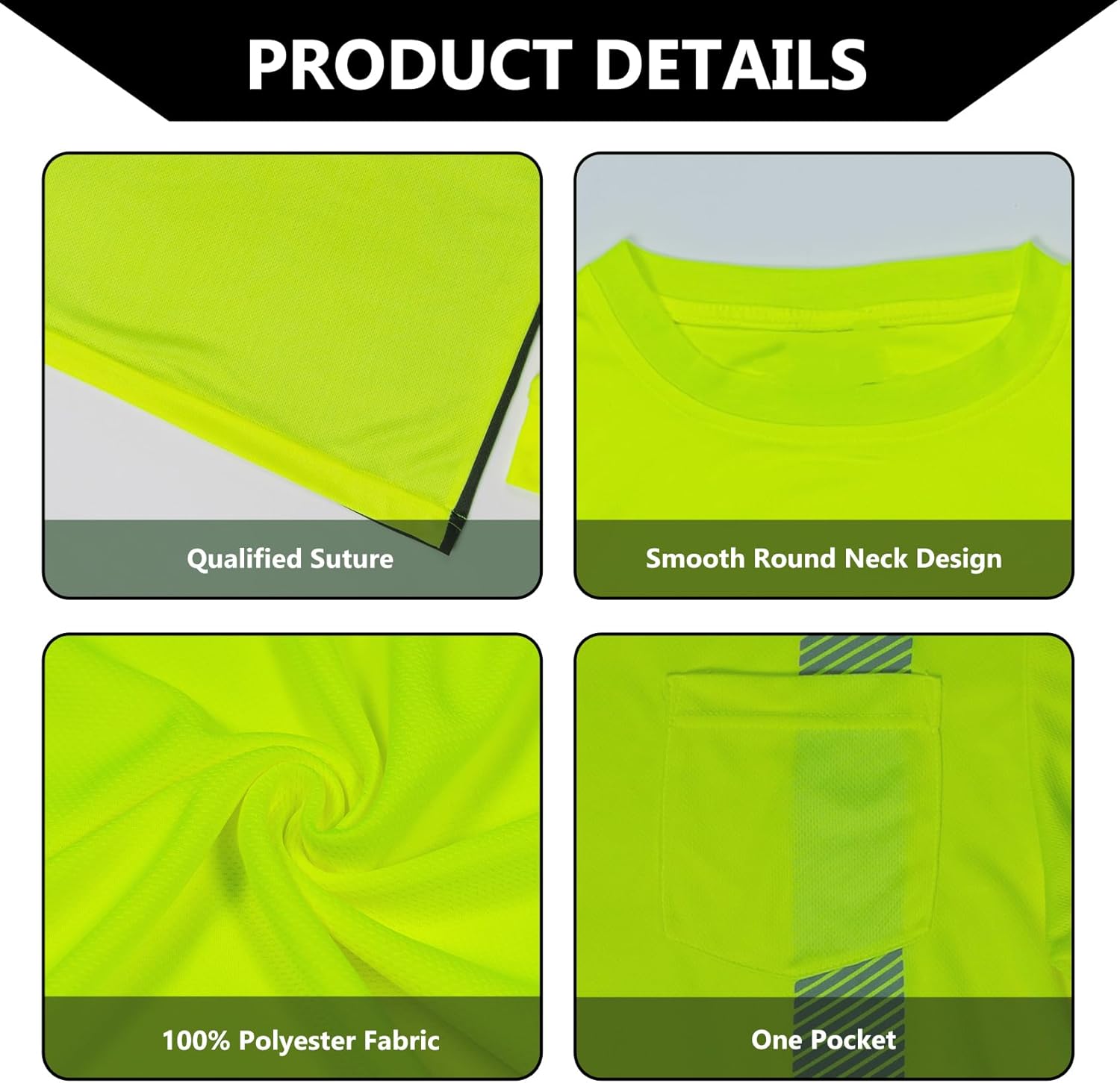 FONIRRA 3PCS Men's Reflective Safety Short Sleeve Shirts,Bird-Eye,Quick Dry and Machine Washable