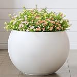 FloraFairy Fiberstone Sphere Planteur, 19.3" Dia x 13" H Grand pot à fleurs avec trou de drainage et bouchon en silicone, récipient rond pour plante pour l'intérieur ou l'extérieur, 15" Ouverture, Grand Blanc