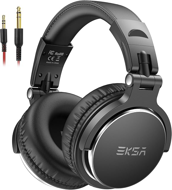 EKSA P100 Casques d'oreille filaires avec Microphone, Hi-Res DJ Casque stéréo avec 50mm Chauffeurs de néodyme, 3,5mm/6,35mm Jack pour AMP Guitare pour Piano d'enregistrement de téléphone