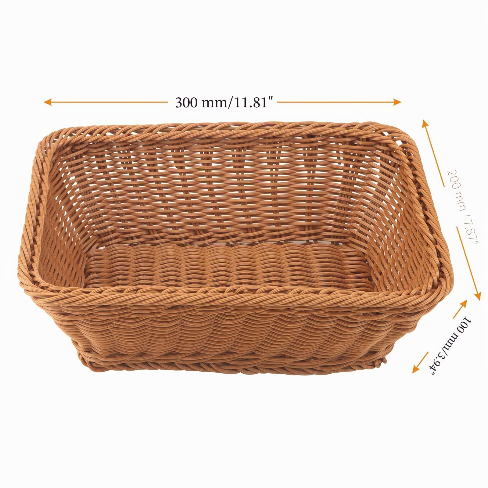 MUKCHAP 4 cestini intrecciati in finto rattan, 30 x 20 x 10 cm, rettangolari in vimini sintetico, cestini da portata per frutta, pane, verdura