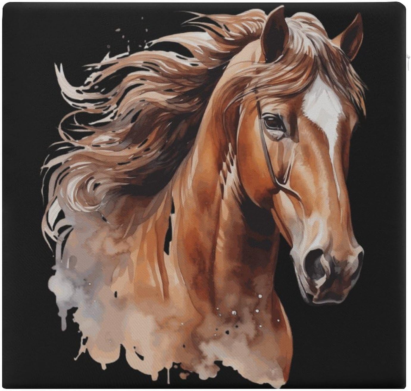 Watercolor Brown Horse Floor Pillow Meditation Yoga Cushion Square Chair Cushion Pillows Seating for Adults