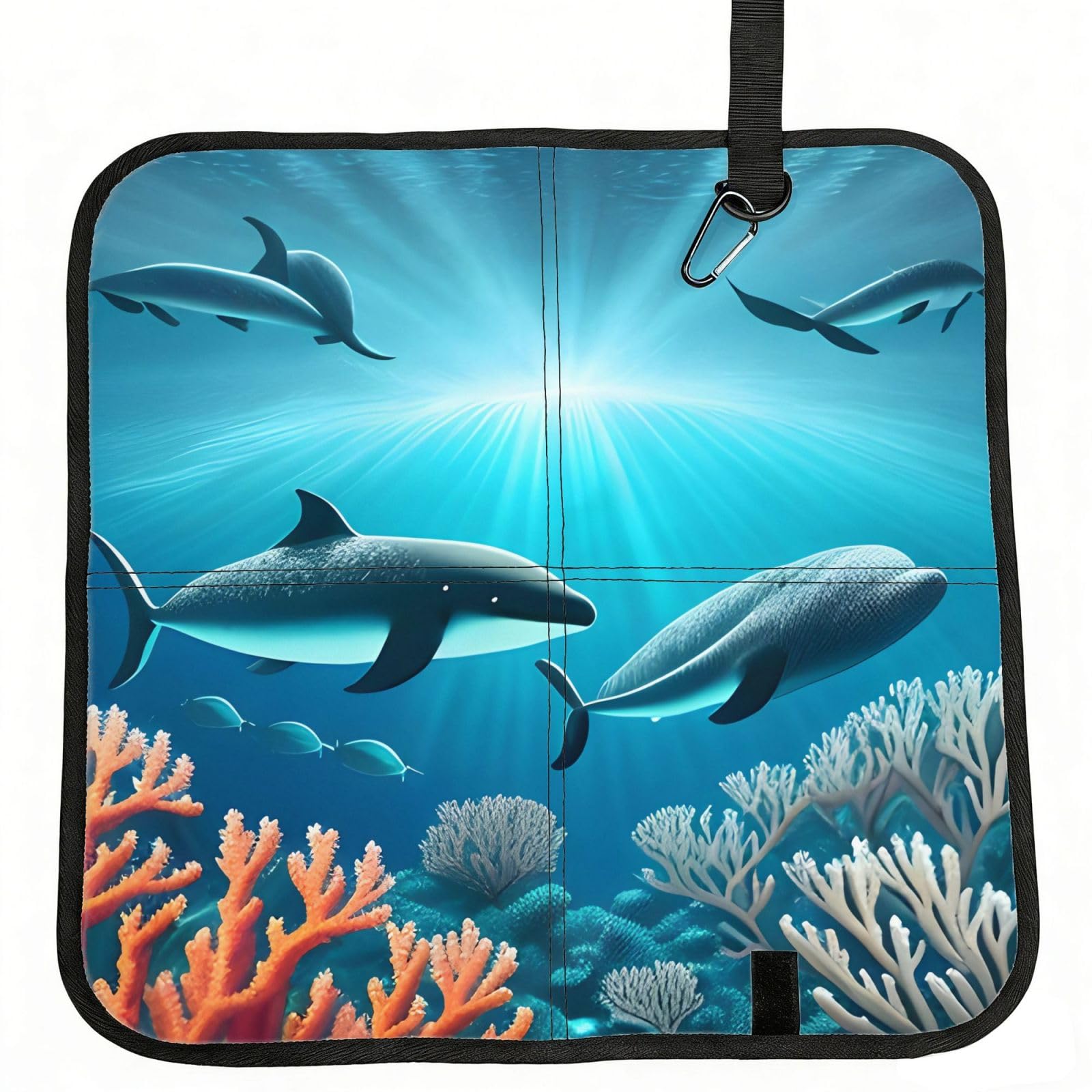 MROWYC Whales under the sea Printed Foldable Seat Cushion - Portable with Carabiner, for Stadium, Camping, Hiking