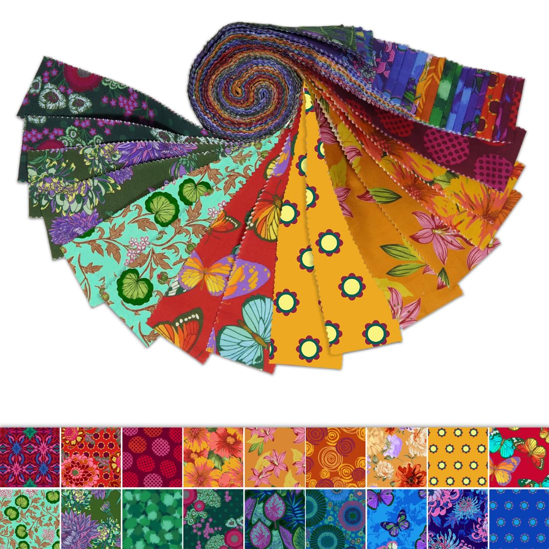 Soimoi Jelly Roll Fabrics for Quilting 40 Strip 2.5" Cotton Strips Bundles, Perfect Quilting Fabric for Craft Project, Precut Quilt Fabirc, Cotton Strips for Home Decor, Blanket, Rugs - Flora Mosaic