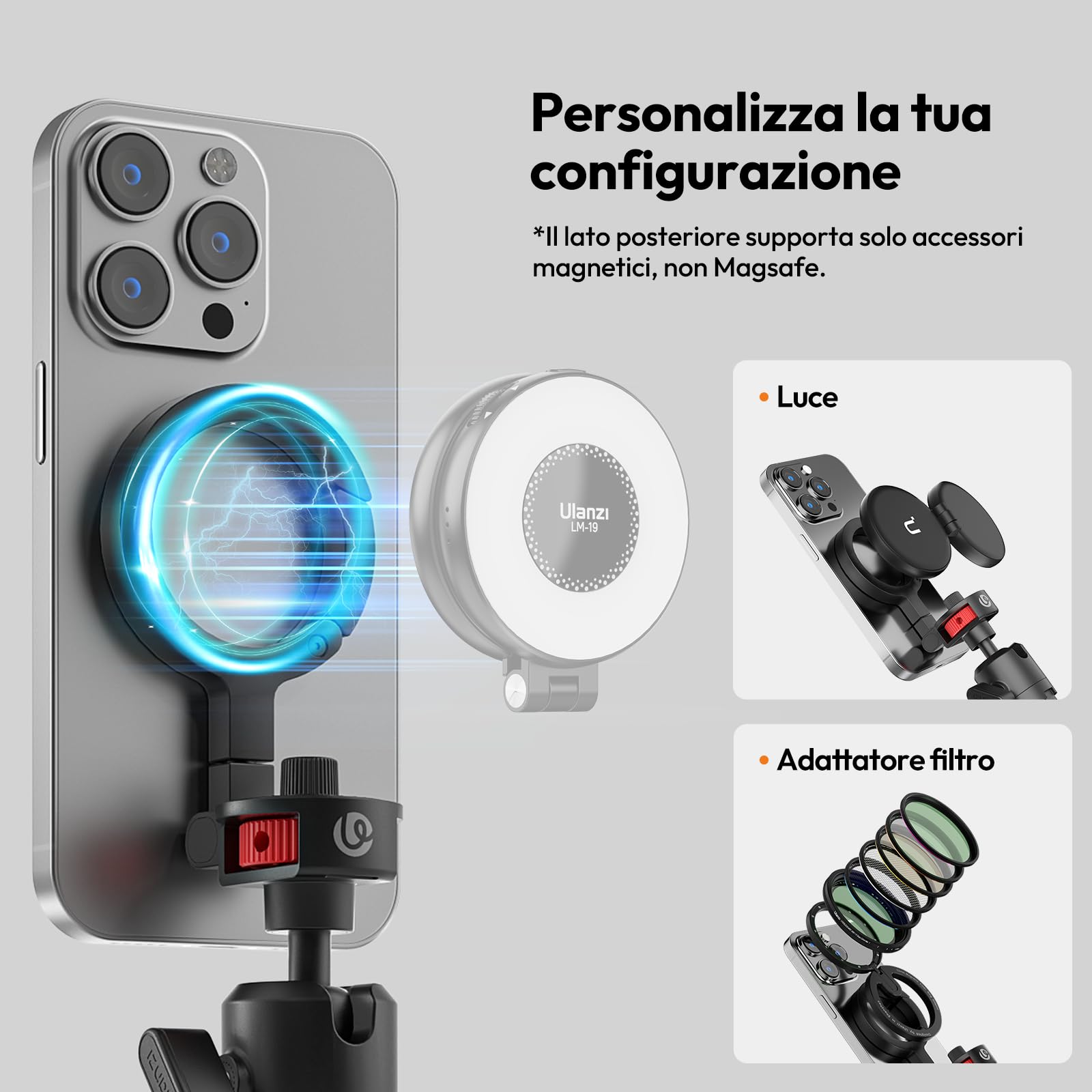 ULANZI MT30 cavalletto fotografico flessibile, Mini treppiede cellulare portatile magnetico per iPhone con filettatura da 1/4", Mini treppiede octopus per fotocame compatte per ripresa foto e video