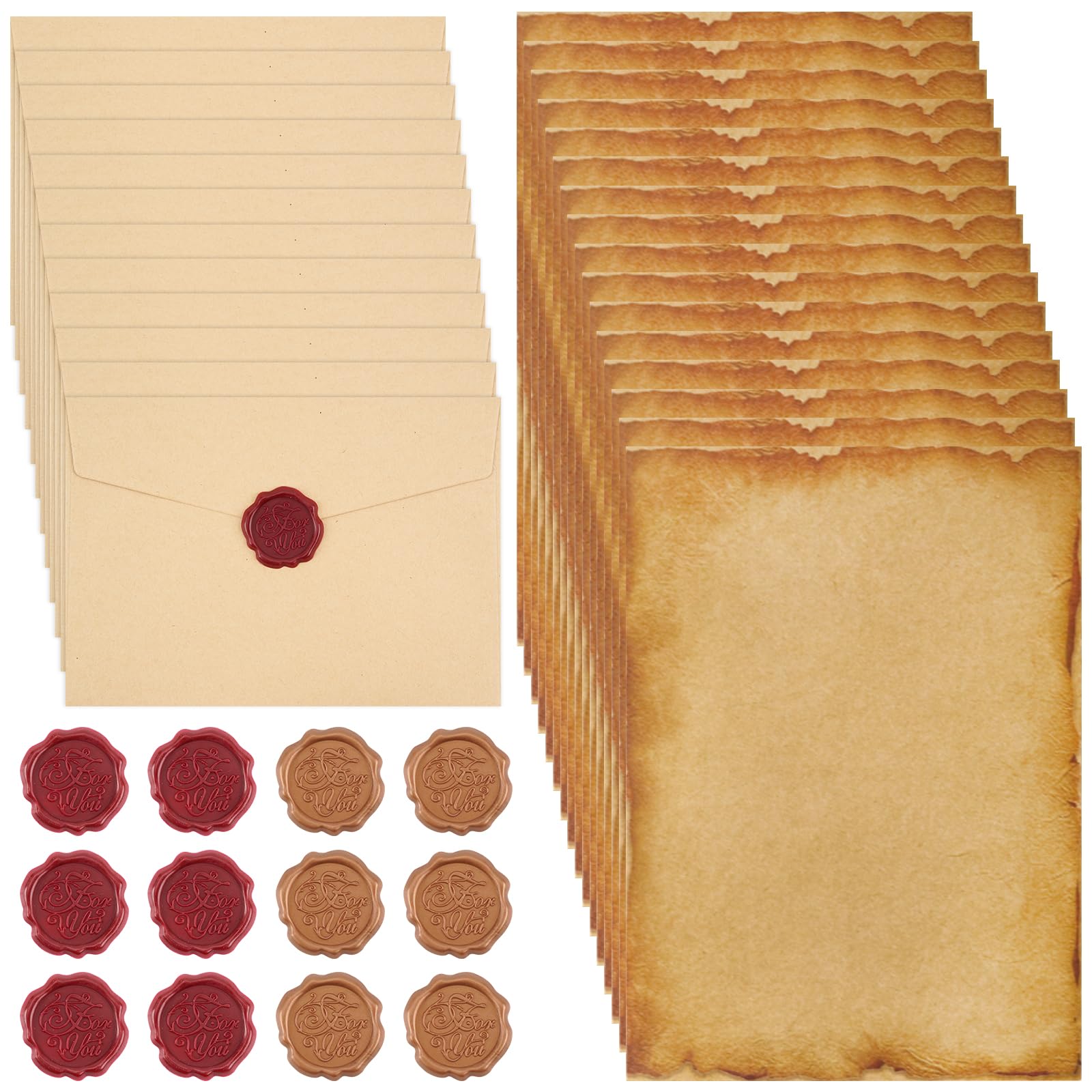 40PCS Writing Paper and Envelopes Set 16 A5 Writing Paper 12 Vintage Envelopes and 12 Wax Seal Stickers Vintage Stationary Letter Set for Love Letter Birthday Wedding Invitation Greeting Cards