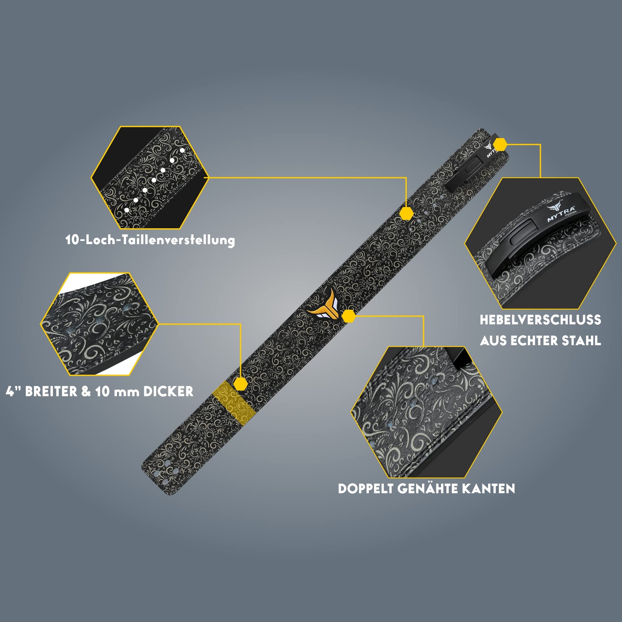 Mytra Fusion gewichthebergürtel weiße Schnalle lifting belt for Fitnessstudio, Fitness, Training, gewichthebergürtel herren & damen gym belt