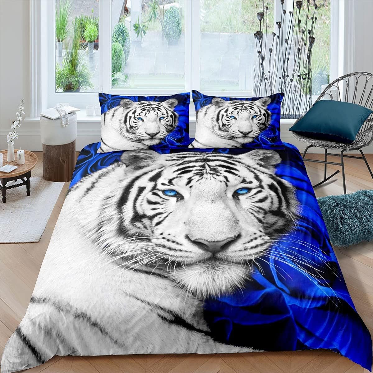 Parure de lit 200x200 tigre rose 3D en microfibre premium