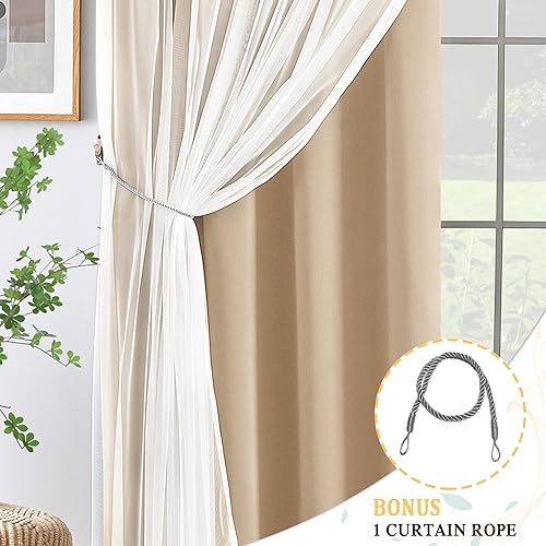 Miniatura 4 de Kinryb Cortinas opacas de doble capa con bloqueo de luz, cortinas de gasa triturada superpuestas con ojales, paneles de ventana para habitación de