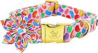 Elegant little tail Easter Dog Collar, Colorful Candy Print Dog Collar with Flower Blue Boy Girl Pet Gift Puppy Flowers Adjustable Pet Collars for Large Dogs