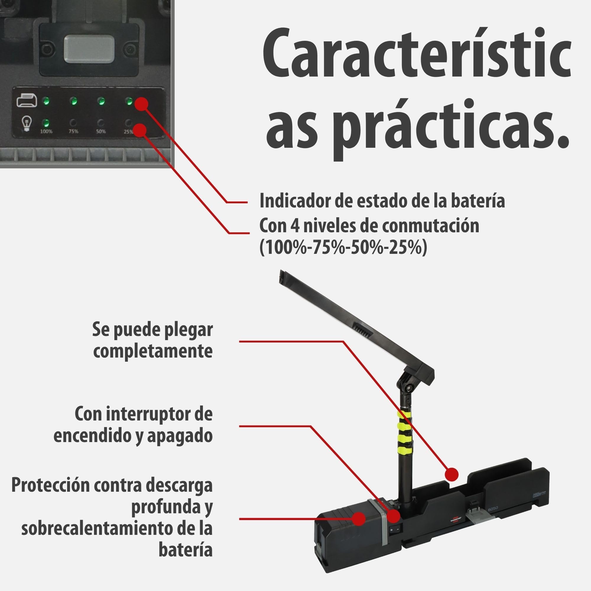 Brennenstuhl Multi Battery foco LED con trípode 6050 MA (7700lm, IP54, altura ajustable hasta 140cm, compatible con baterías de 18V de 10 fabricantes diferentes, sin batería)