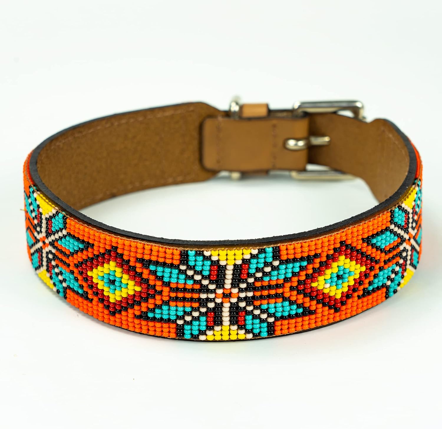 Sambboho - Maui Dog Collar - All Natural Soft Leather Dog Collar w/Durable Hand Stitched Bead Embroidery (22-24 in.)