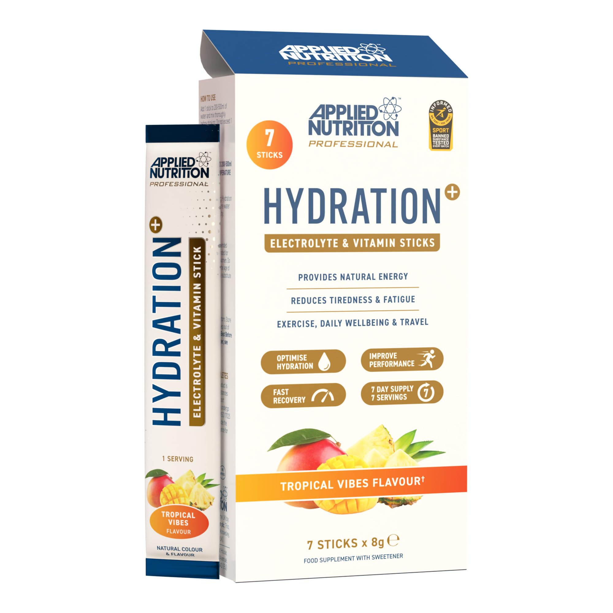 Applied Nutrition Hydration+ Electrolyte & Vitamin Sticks - Tropical Vibers - 7 Sticks
