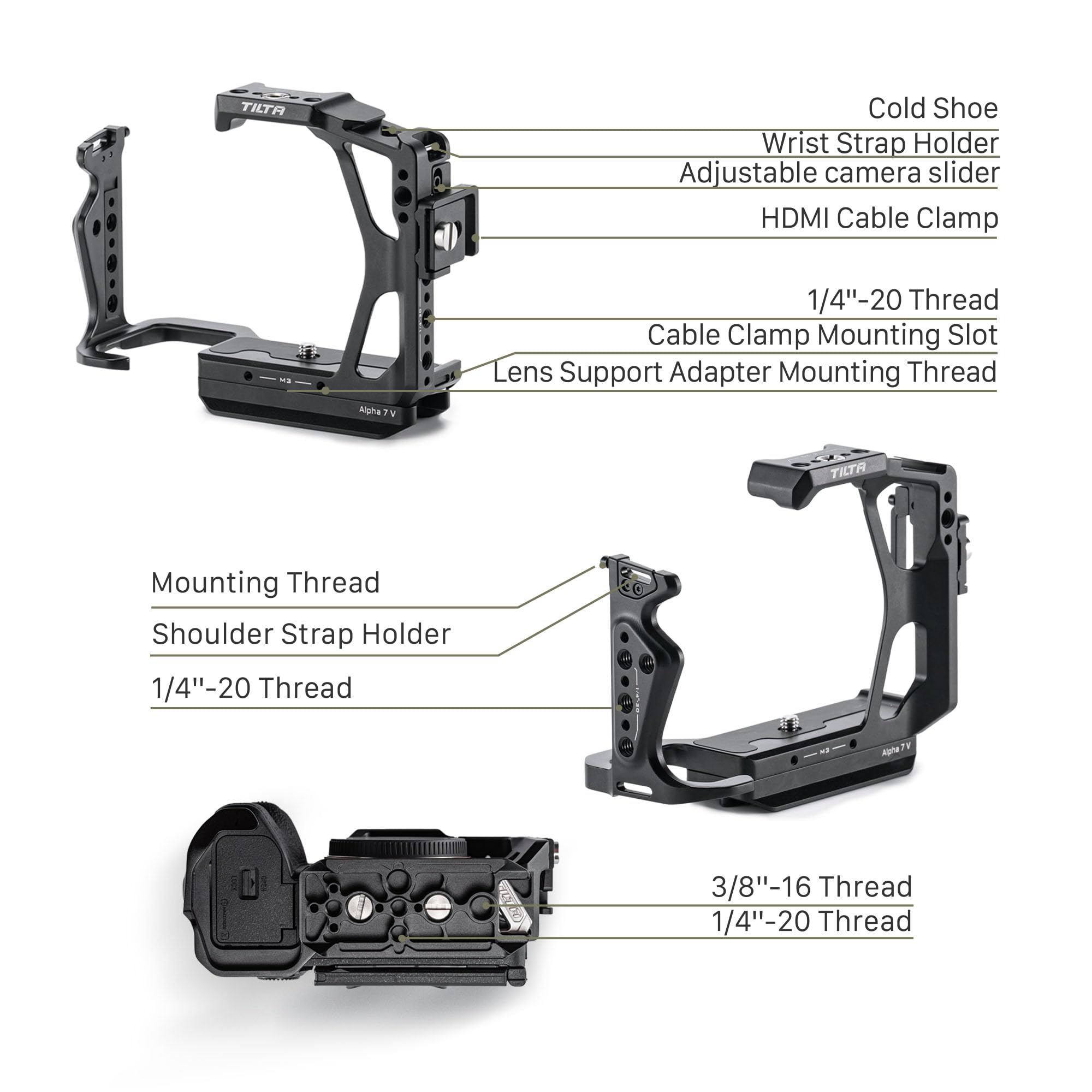 Tilta Jaula A7 V, Jaula Completa para cámara Compatible con Sony Alpha 7 V/A7 IV/A7R V Kit Profesional con asa Superior Xeno y asa Lateral Xeno - Negro TA-T100-C-B