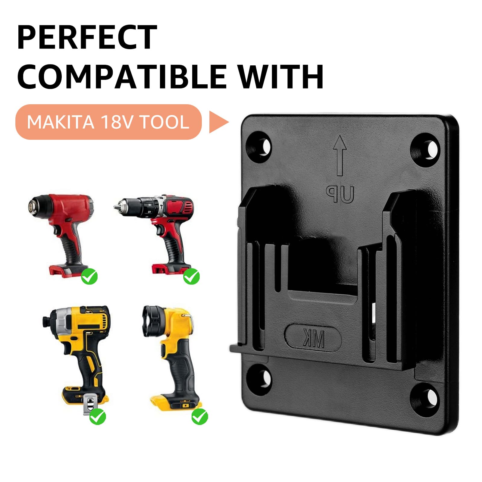 Lot de 8 Support Batterie Makita Compatible 18V et 14,4V, Porte-batterie Mural Noir avec Vis pour Rangement Outil, Atelier Garage, Établi, Étagère et Véhicule de Service