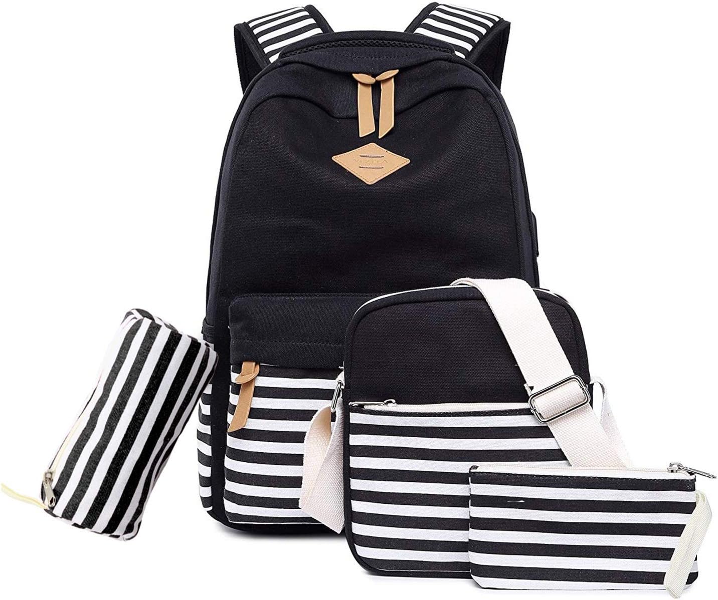 VEZELA Set of 4 Casual Laptop Bag (35L) with USB Charging Feature with Lunch Bag, Pencil Case & Pouch, School Bag for Girls and Boys, College Bags for Girls, Laptop Backpack