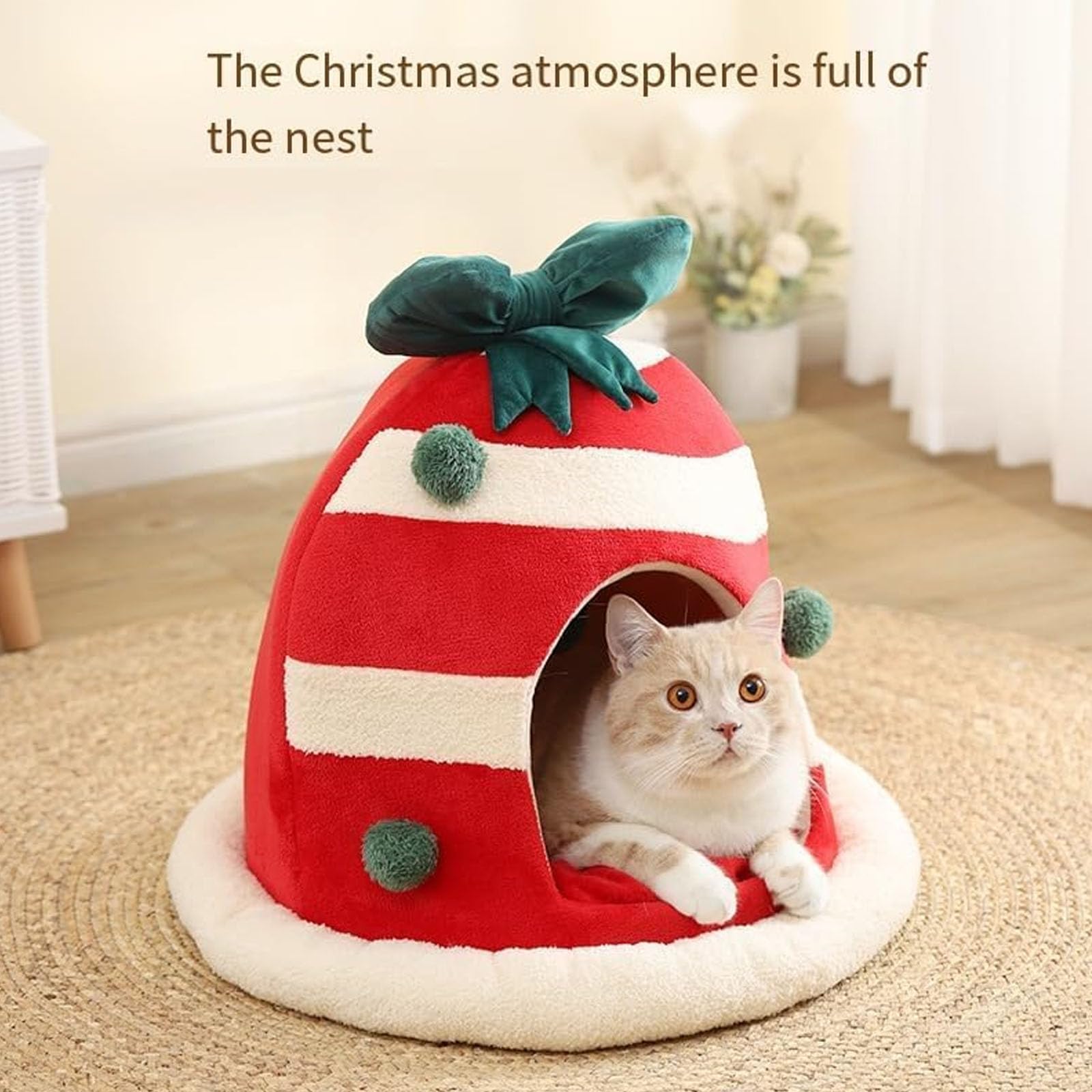 Weihnachtsbaum-Katzenbetten Für Haustiere, Iglu-Betten Für Katzen, Tragbares Höhlenbett Für Haustiere, Winterhaus Für Kleintiere, Warmes Nest Mit Abnehmbarer Unterlage