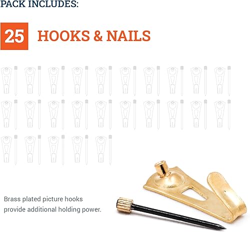 Miniatura 4 de PHS - Perchas profesionales de yeso para pared, paquete de 25 unidades, ganchos resistentes para paneles de yeso, accesorios para colgar marcos,