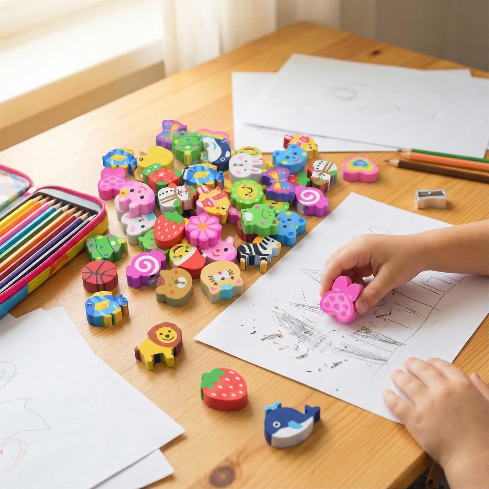 Lot de 50 gommes colorées en PVC pour enfants - fournitures scolaires