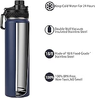 Vista 2 de Botella de agua de 24 onzas para 2 tapas (tapa con pajilla), a prueba de fugas de acero inoxidable con aislamiento al vacío, doble pared, taza