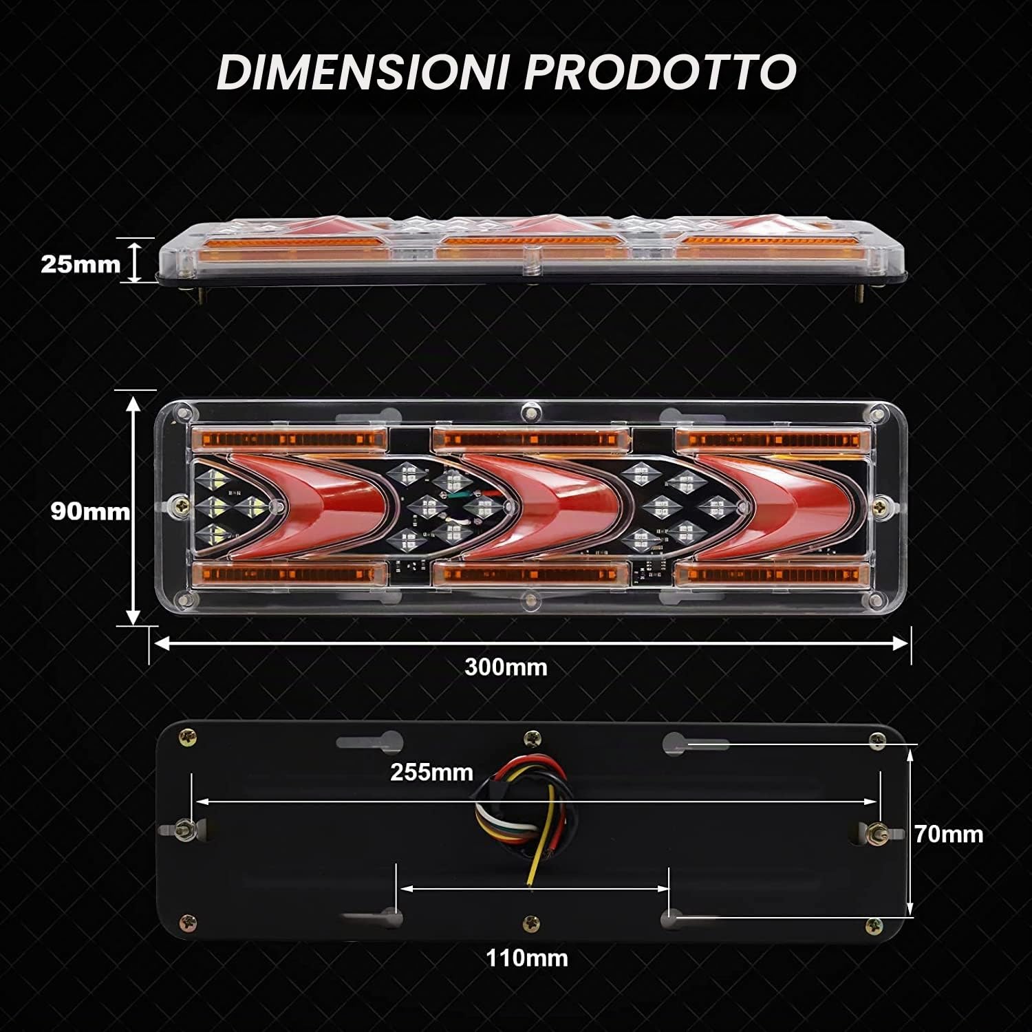 Biqing 2PCS Luci Posteriori per Rimorchio LED 24V,Multifunzione 46-LED Fanali Posteriori Luci di Stop Riflettore Indicatore di Direzione Dinamico per Rimorchio Caravan Camion Trattore