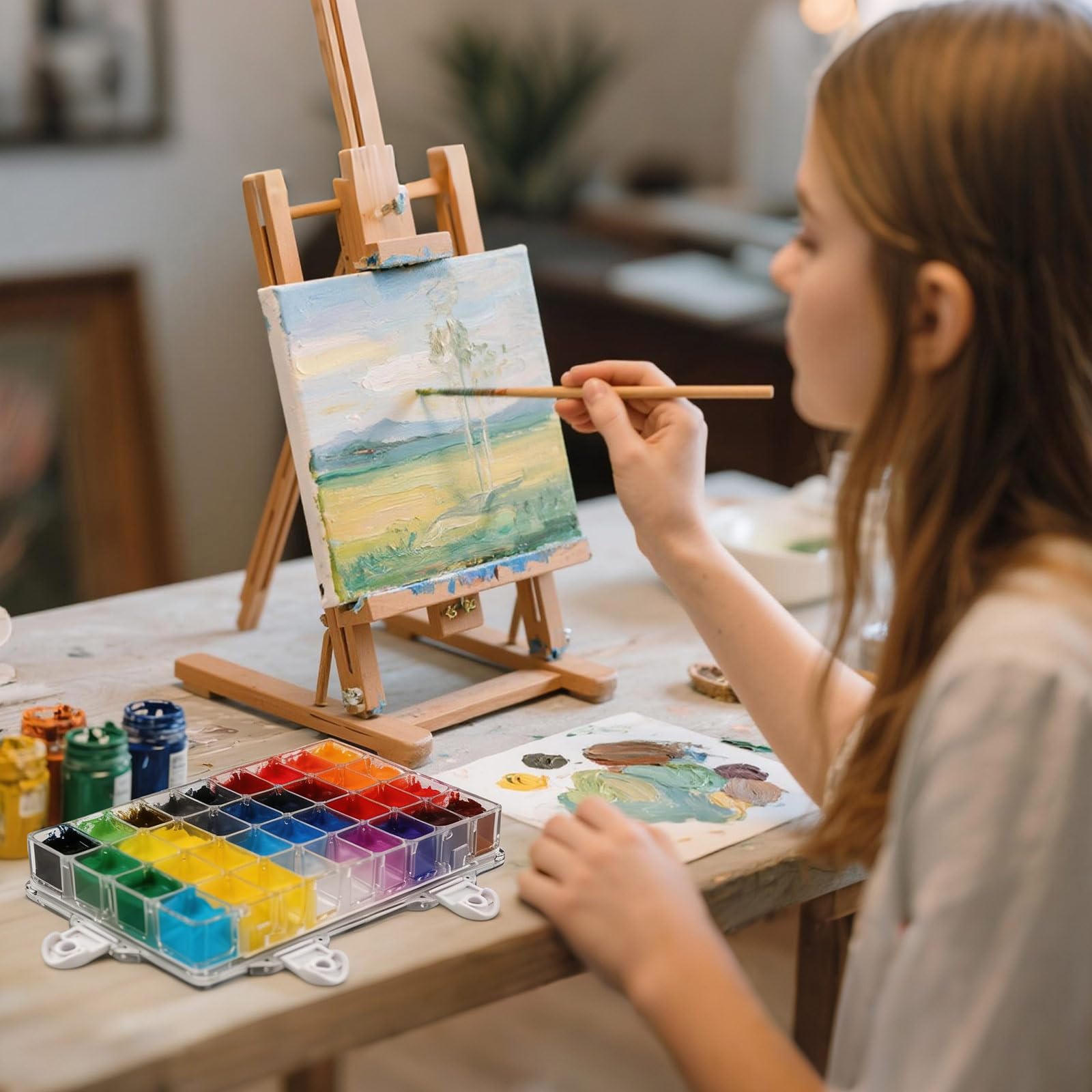 WANDIC scatola per pittura ad acquerello, 1 pz, 36 pozzetti, contenitore vuoto per pittura ad acquerello, acrilico e pittura ad olio