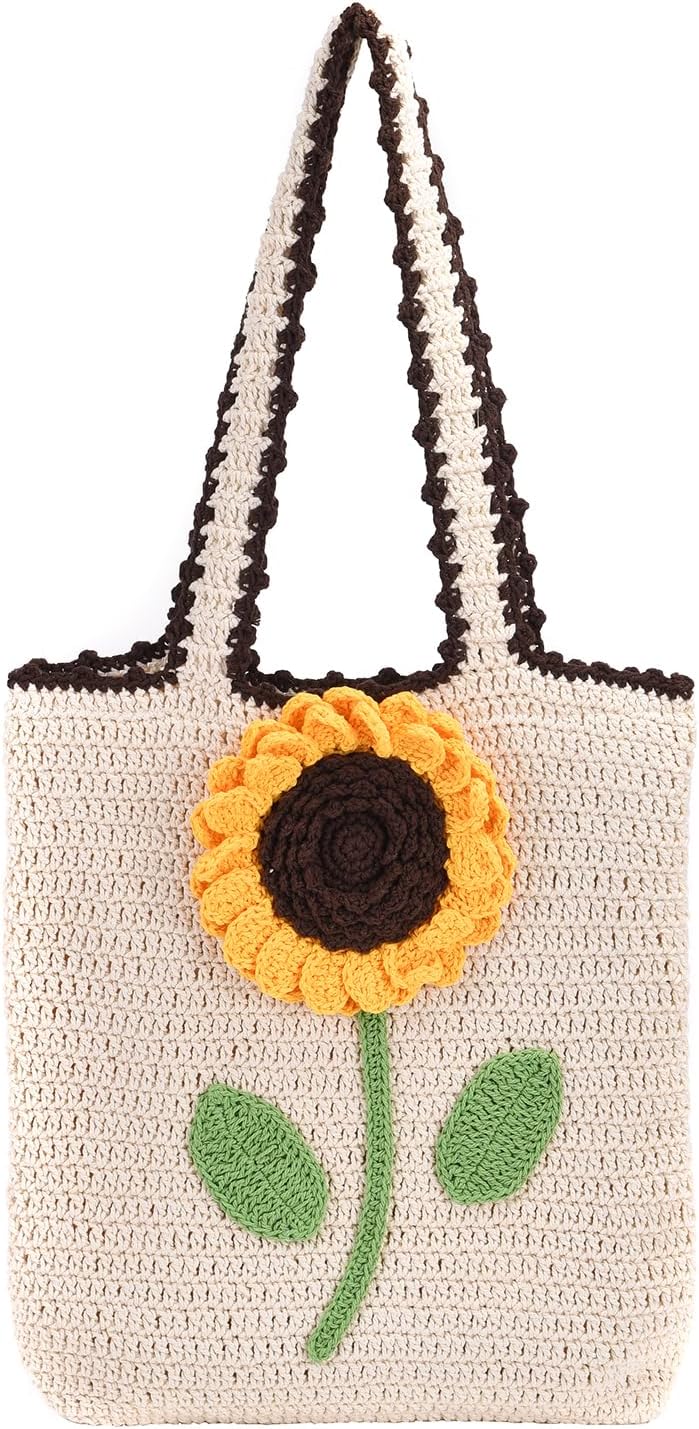 Crochet Woven Boho Bag Crossbody Shoulder Bag Tote Summer Beach Vacation Soft Foldable