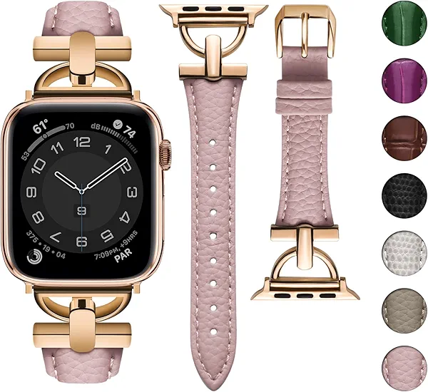 wutwuk Leather Band Compatible with Apple Watch Bands Women 38mm 40mm 41mm 42mm 44mm 45mm 46mm 49mm Dressy Slim Leather Strap with D-Shape Metal Buckle for iWatch SE Series 11 10 9 8 7 6 5 4 3 2 1