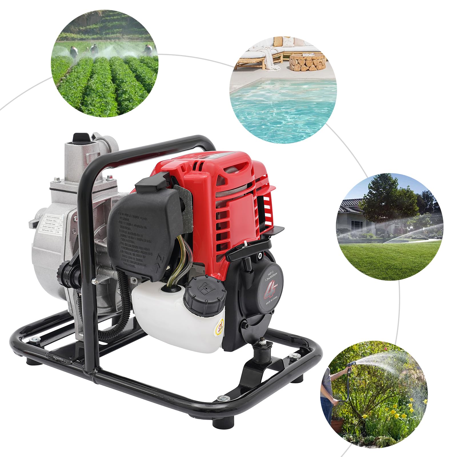 Bomba de agua de gasolina de 4 tiempos, bomba de agua portátil con filtro, bomba de jardín de 1,5 CV, bomba de agua sucia, bomba de estanque, bomba sumergible, bomba de agua sucia
