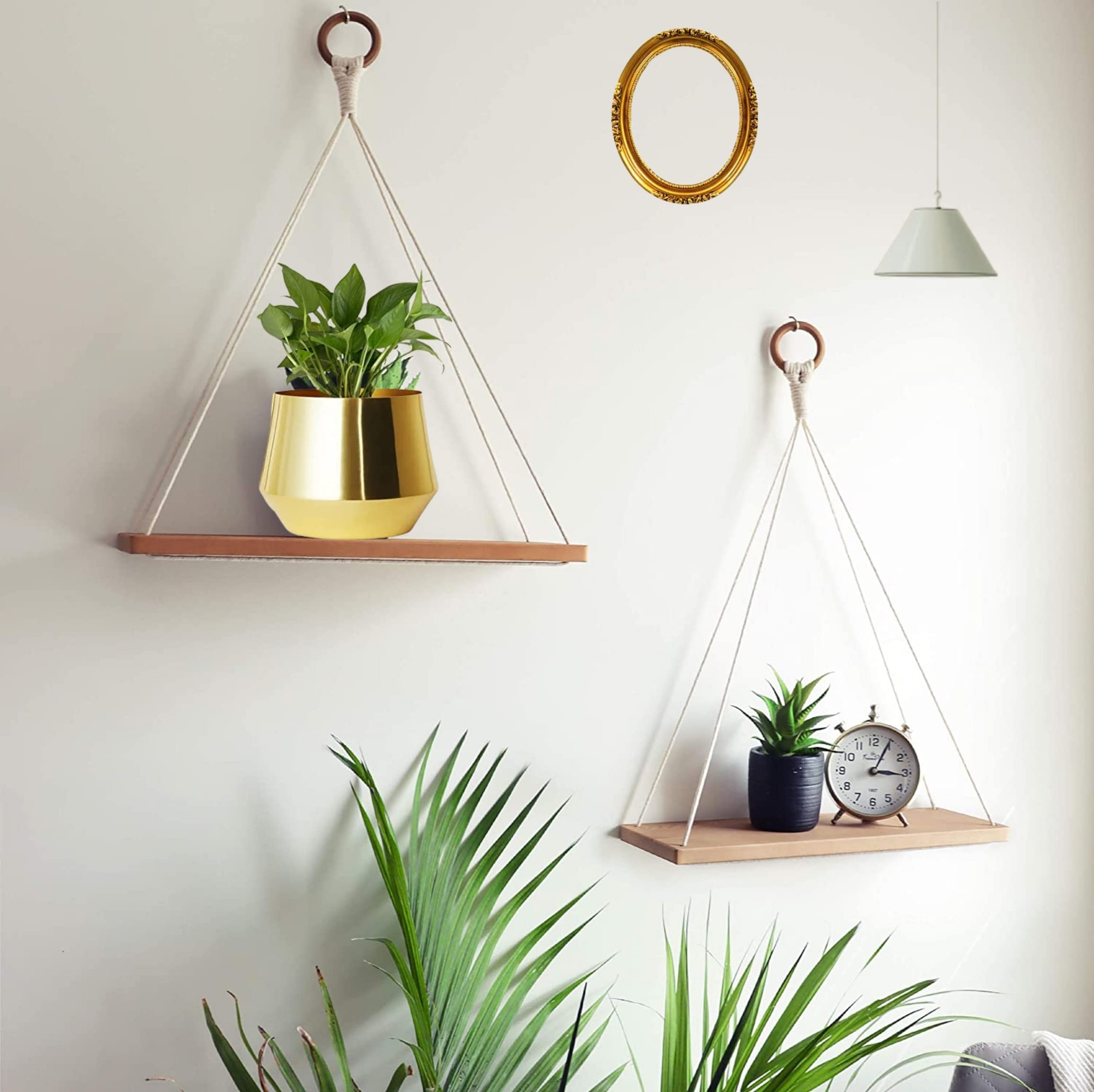 ACN Kohinoor | Macrame Indoor Wall Hanging Shelf Decor Wood Floating Boho Shelves with Dowel Hand Woven Bohemian Rack for Bedroom Living Room Decoration, White, 1-Piece (Minimalist) (B0CRTBWSDD) Amazon Price History, Amazon Price Tracker