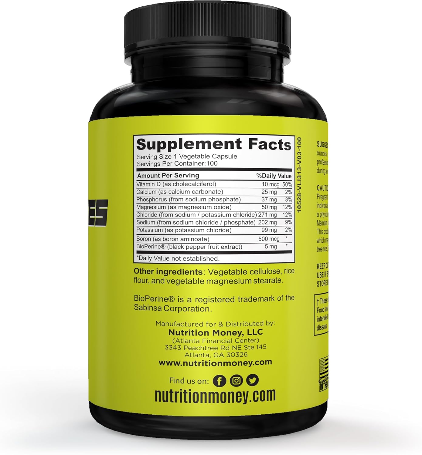 NutritionMoney Electrolyte Premium Hydration Supplement – Sugar Free, Zero Carbs, Non-GMO, Zero Calories, Keto-Friendly, Supports Carnivore Diet, Optimal Rehydration Electrolytes Capsules - 100 Count