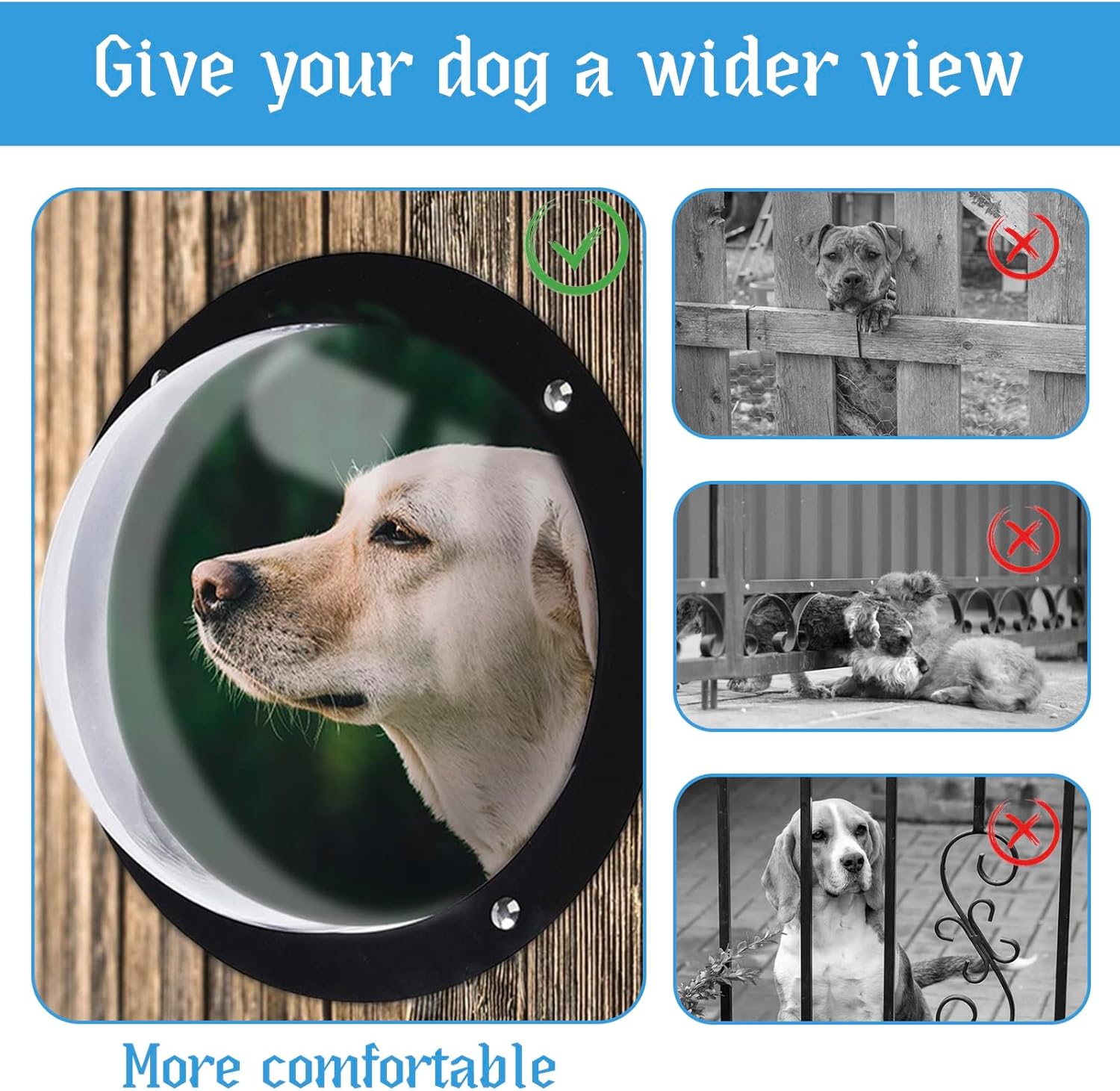 2 Pack Dog Fence Window, Clear Pet Bubble View Dome Door Peek Small Round Window for Doggie/Cat/Horse Outside Playground Garden Diameter 12.44 Inch Deep 4.92 Inch