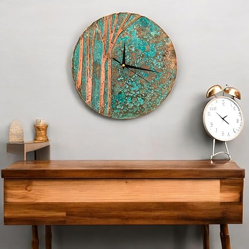 Miniatura 8 de Reloj de pared de cobre hecho a mano con toque artesanal en cada pieza, decoración de pared del árbol del tiempo, reloj de cobre para sala de estar,