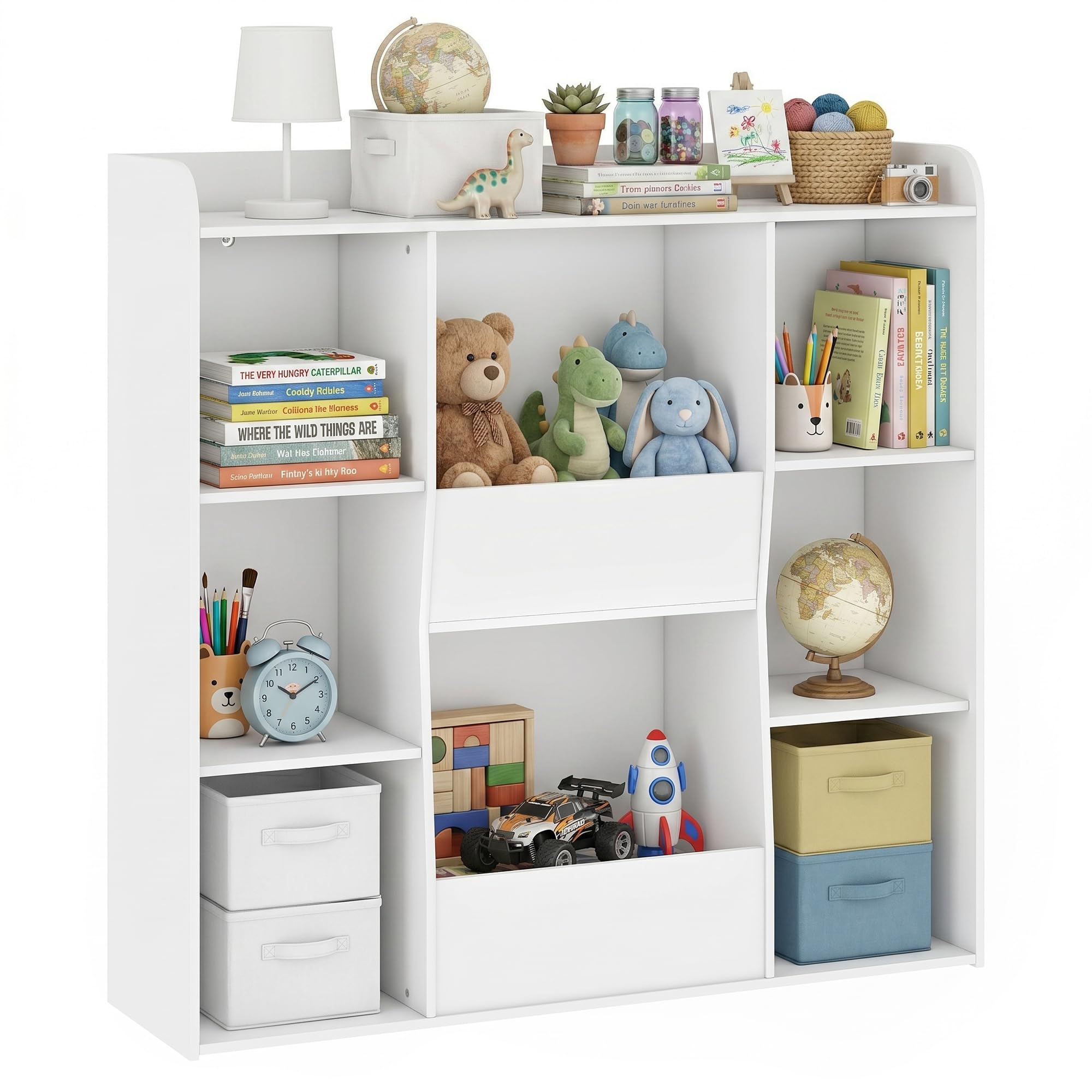AIYAPLAY Meuble Rangement Enfant, bibliothèque Enfants avec 8 Compartiments et étagère supérieure, Anti-basculement, Rangement Jouets pour Chambre d'enfants, Salle de Jeu, crèche, Blanc