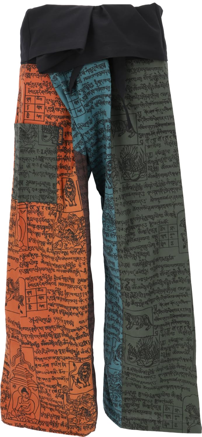 GURU-SHOP, Pantalones de Pescador Tailandés de Algodón, Pantalones de Abrigo, Pantalones de Yoga, una Talla - Patchwork, Multicolor, Tamaño:One Size, 3/4 Fisherman Hosen