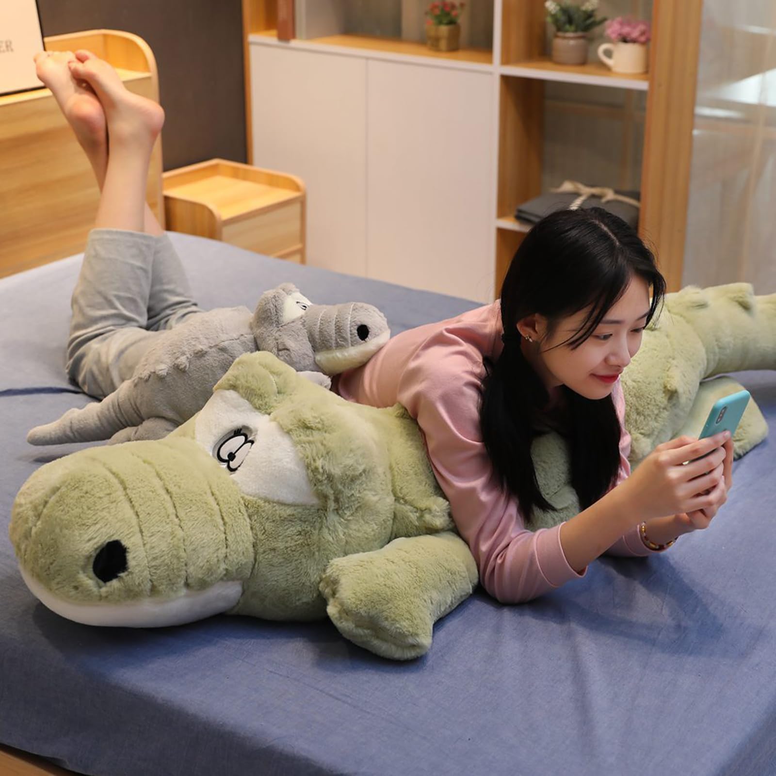 Krokodil PlüSchtier, Gewichtskuscheltier, Groß Krokodil Stofftier Riesen Kuscheltier, SüßEs Riesiges Flauschiges Jumbo PlüSch Spielzeug, FüR Junge MäDchen Geschenk (150cm,lv)