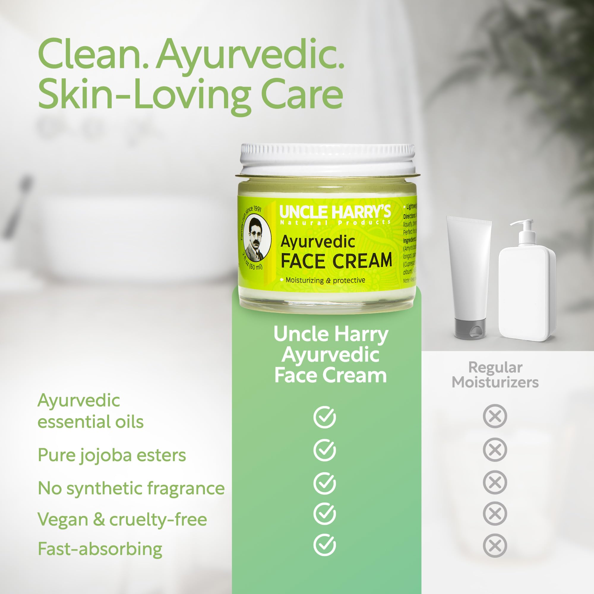 Uncle Harry's Ayurvedic Face Cream with Jojoba Esters and Essential Oils
