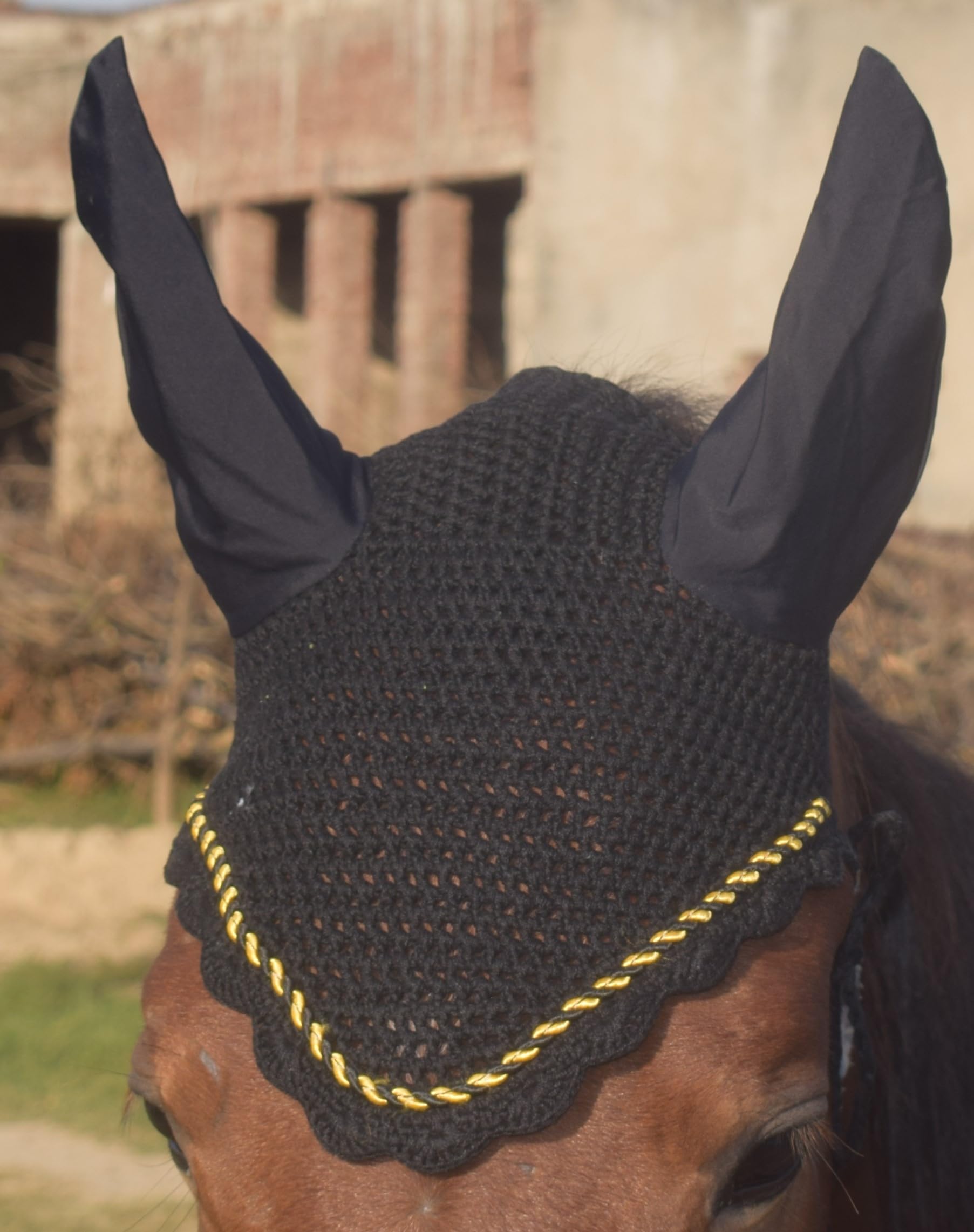 Zainee Sports Crochet Fly Hood with Comfortable Lycra Ears Horse Ear Bonnet Net Hat Fly Veil Hand Made (COB, ROYAL BLUE) — view 7