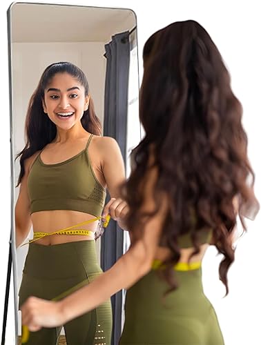 Hamilton Hills Espejo de longitud al suelo, espejo de pie de 18 x 58 pulgadas, cobertura de cuerpo completo, esquina redondeada, espejo de pie